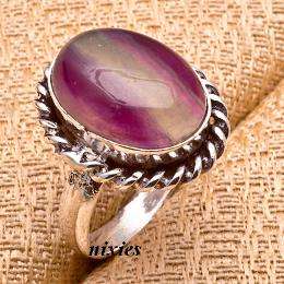 ELEGANT 925 STERLING SILVER OVER COPPER FLUORITE RING - SIZE 8(Q)