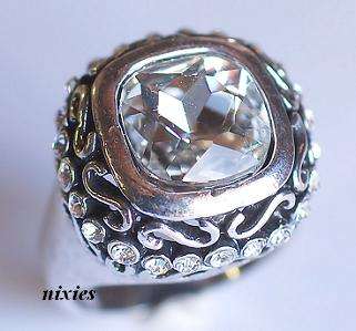 ATTRACTIVE HUGE TIBETAN SILVER DIAMOND CZ RING - SIZE 7(O)