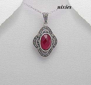 ELEGANT 925 STERLING SILVER RUBY & MARCASITE PENDANT