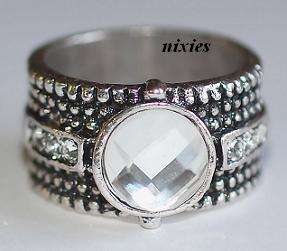 ATTRACTIVE HUGE TIBETAN SILVER DIAMOND CZ RING - SIZE 8(Q)