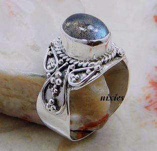 FIREY LABRADORITE 925 STERLING SILVER RING - SIZE 6.5(N)