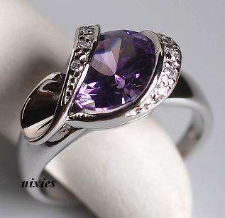 DAZZLING SOLID 925 SILVER AMETHYST RING - SIZE 8(Q)