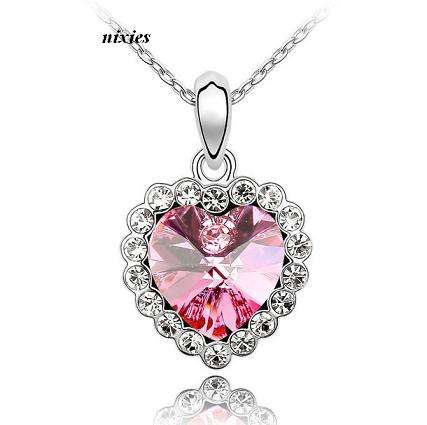 GORGEOUS PINK SAPPHIRE SWAROVSKI HEART PENDANT  on chain
