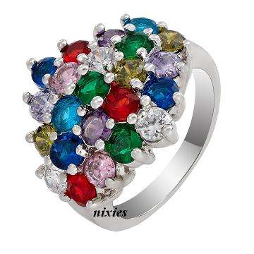 EYE CATCHING SIMULATED SAPPHIRE CLUSTER RING - SIZE 8(Q)