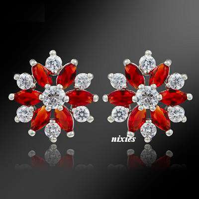ADORABLE SIM RUBY & DIAMOND CZ EARRINGS
