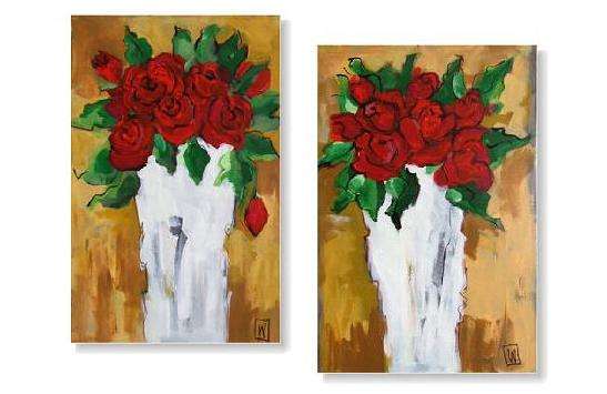 FREE SHIPPING **ROSES IN A VASE ** DUO BY LOFTY EATON -  33 x 50CM EACH