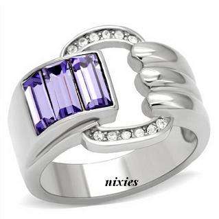 REMARKABLE AMETHYST STAINLESS STEEL COCKTAIL RING - SIZE 7(O)