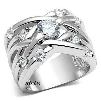 **NEW** STUNNING BROAD DIAMOND CZ RING  - SIZE 8(Q)