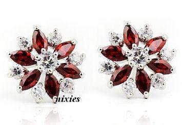 ADORABLE  GARNET CZ & DIAMOND CZ EARRING STUDS