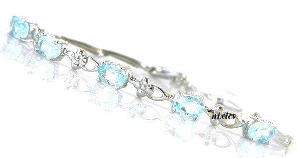 FEMININE 2.5CT REAL BLUE TOPAZ STERLING SILVER BRACELET