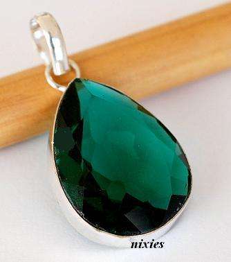 AMAZING LARGE EMERALD QUARTZ SILVER PENDANT