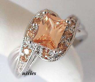 BEAUTIFUL SOFT MORGANITE CZ SILVER COCKTAIL RING - SIZE 8(Q)