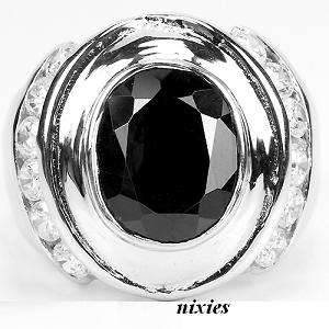 GENUINE 5.9CT BLACK SPINEL & CZ 925 STERLING SILVER RING - SIZE 8(Q)
