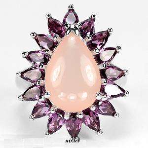 GENUINE 4.5CT CHALCEDONY & RHODOLITE 925 STERLING SILVER RING - SIZE 7(O)