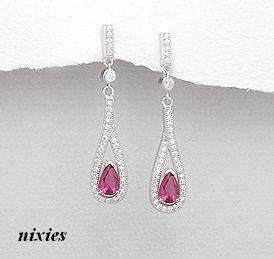 LOVELY SOLID 925 STERLING SILVER MICRO PAVE RUBY CZ  EARRINGS
