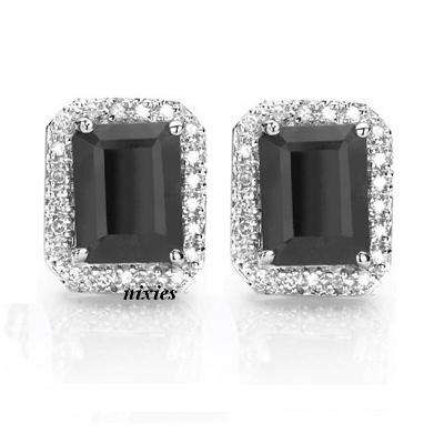 DRAMATIC 3.5CT REAL SAPPHIRE & DIAMOND 925 STERLING SILVER STUDS