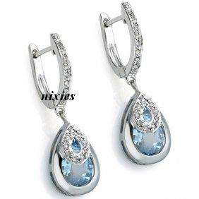 GORGEOUS 3.15CT GENUINE TOPAZ & DIAMOND 925 STERLING SILVER EARRINGS
