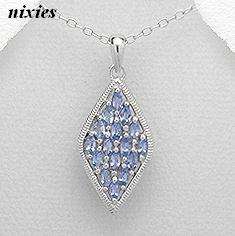 EXTRAORDINARY 16 STONE NATURAL TANZANITE SOLID SILVER PENDANT