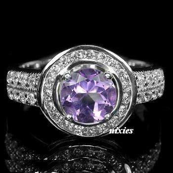 LOVELY SOLID 925 STERLING SILVER AMETHYST RING - SIZE 7(O)