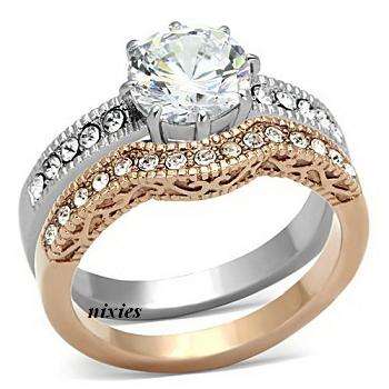 LOVELY TWO TONE DIAMOND CZ WEDDING SET  - SIZE 9(S)