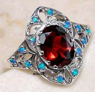 ATTRACTIVE 2CT GARNET & OPAL 925 STERLING SILVER RING - SIZE 8(Q)
