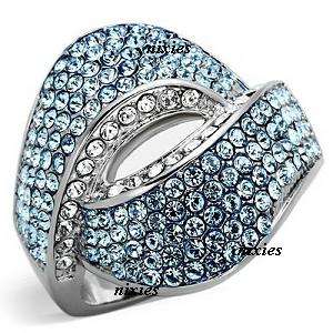 EXTRAORDINARY BLUE CRYSTAL STAINLESS STEEL RING - SIZE 9(S)