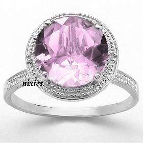 FEMININE 2.82CT PINK AMETHYST & DIAMOND 925 STERLING SILVER RING - SIZE 7(O)