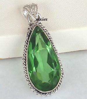 SPARKLING LARGE 925 STERLING SILVER  LOOP PERIDOT QUARTZ TEARDROP
