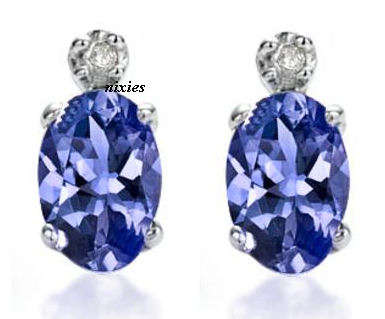 SPARKLING 0.82T TANZANITE & DIAMOND 925 STERLING SILVER EARRING STUDS