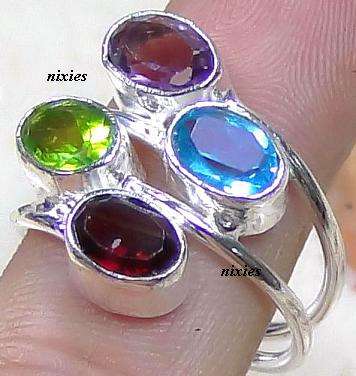 EYE CATCHING MULTI-QUARTZ SILVER RING - SIZE 8(Q)