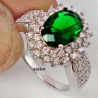 CHARMING RUSSIAN NANO EMERALD 925 STERLING SILVER RING - SIZE 9(S)