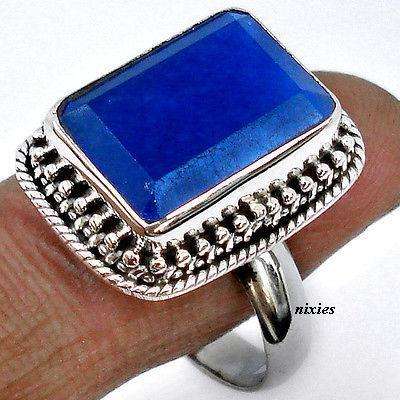 ELEGANT BLUE SAPPHIRE 925 STERLING SILVER RING - SIZE 8(Q)