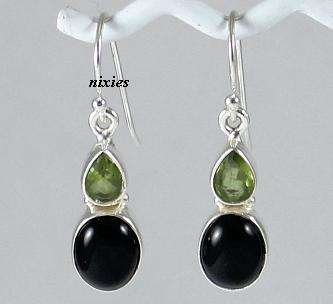 NATURAL BLACK ONYX & PERIDOT EARRINGS