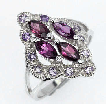 RARE RHODOLITE GARNET & AMETHYST 925 STERLING SILVER RING - SIZE 6(M)