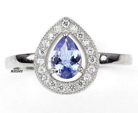 LOVELY GENUINE TANZANITE & TOPAZ 925 STERLING SILVER RING - SIZE 9(S)