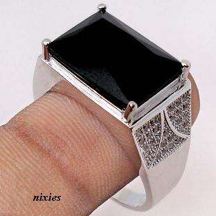 DRAMATIC GENUINE ONYX 925 STERLING SILVER RING - SIZE 9(S)