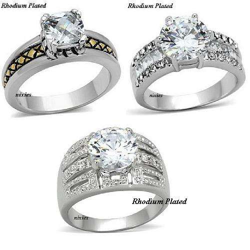 **LOW START**  3 x  DIAMOND CZ ENGAGEMENT RINGS  - SIZE 10(U)