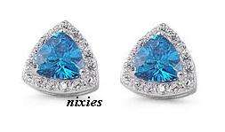 925 STERLING SILVER SKY BLUE TOPAZ & DIAMOND CZ RING EARRINGS