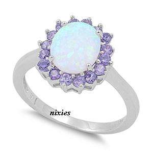 GORGEOUS 925 STERLING SILVER OPAL & AMETHYST CZ RING - SIZE 8(Q)