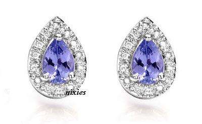 LOVELY 0.71CT REAL TANZANITE & DIAMOND 925 STERLING SILVER EARRING STUDS