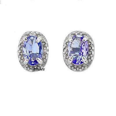 NATURAL DIAMOND & TANZANITE EARRINGS SET IN 925 STERLING SILVER