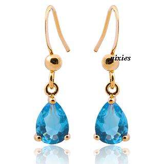STRIKING 18K YELLOW GOLD EP AQUAMARINE DANGLING EARRINGS