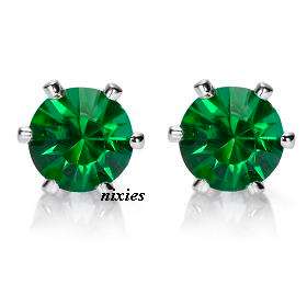 STRIKING 18K WHITE GOLD EP EMERALD STUDS