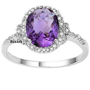 STUNNING 4CT AMETHYST & DIAMOND 925 STERLING SILVER RING - SIZE 7.5(P)