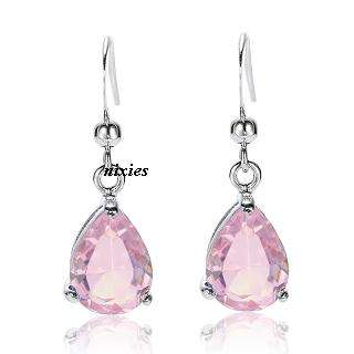 STRIKING 18K WHITE GOLD EP PINK KUNZITE CR EARRINGS