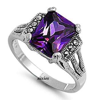 BEAUTIFUL AMETHYST & MARCASITE RING - SIZE 9(S)