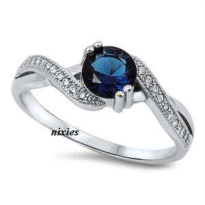 DESIGNER 925 STERLING SILVER SAPPHIRE & DIAMOND CZ RING - SIZE 7(O)