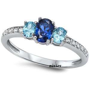 ADORABLE 925 STERLING SILVER SAPPHIRE & TOPAZ CZ RING - SIZE 6(M)