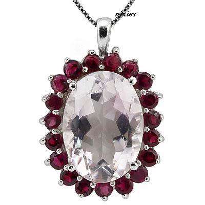 BEAUTIFUL CHUNKY RUBELLITE GARNET & ROSE QUARTZ 925 STERLING SILVER PENDANT