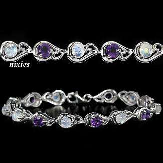AWESOME AMETHYST & MOONSTONE 925 STERLING SILVER BRACELET